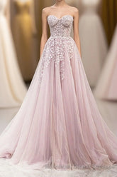 Cute Tulle Sweetheart Long Party Dress with Lace, Beautiful A-Line Semi Formal Prom Dress